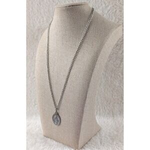 Vintage Silver-Tone Miraculous Medal‎ Necklace – Virgin Mary Catholic Pendant